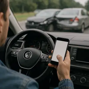 Bestuurder met telefoon in de hand tijdens het rijden – oorzaak van verkeersongeval