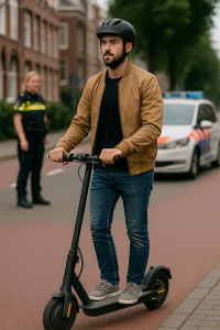 Politiecontrole op elektrische step in Nederland, helm en kenteken verplicht