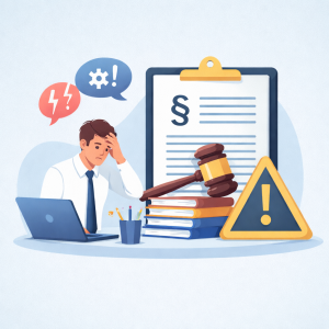 illustratie van werknemer en juridisch document symbool voor arbeidsconflict en rechtsbijstandverzekering