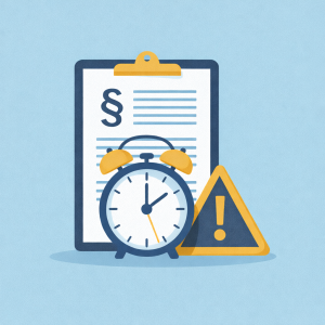 illustratie van klok en juridisch document symbool voor wachttijd bij rechtsbijstandverzekering