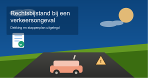 Illustratie van een auto op de weg met een waarschuwingsbord voor een verkeersongeval